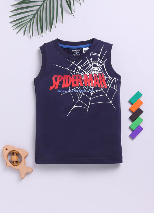 Navy Spider Man Printed T-Shirt for Boys by Biskid