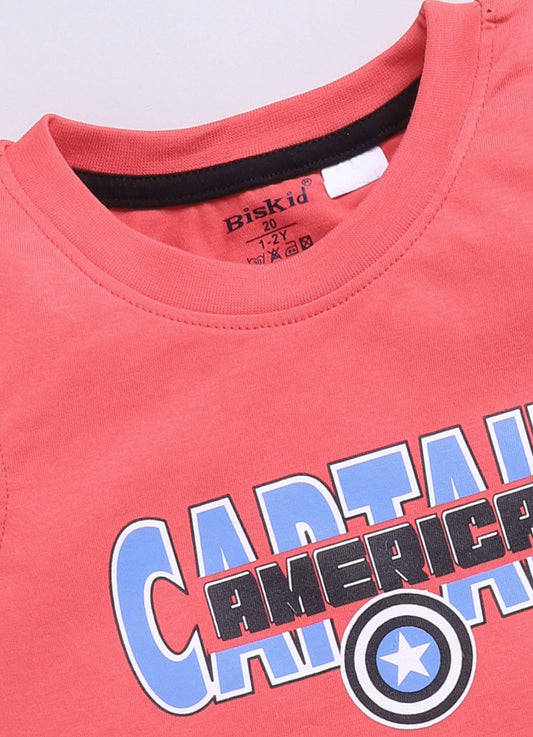 S. Red Captain Amarica Printed T-Shirt for Boys by Biskid