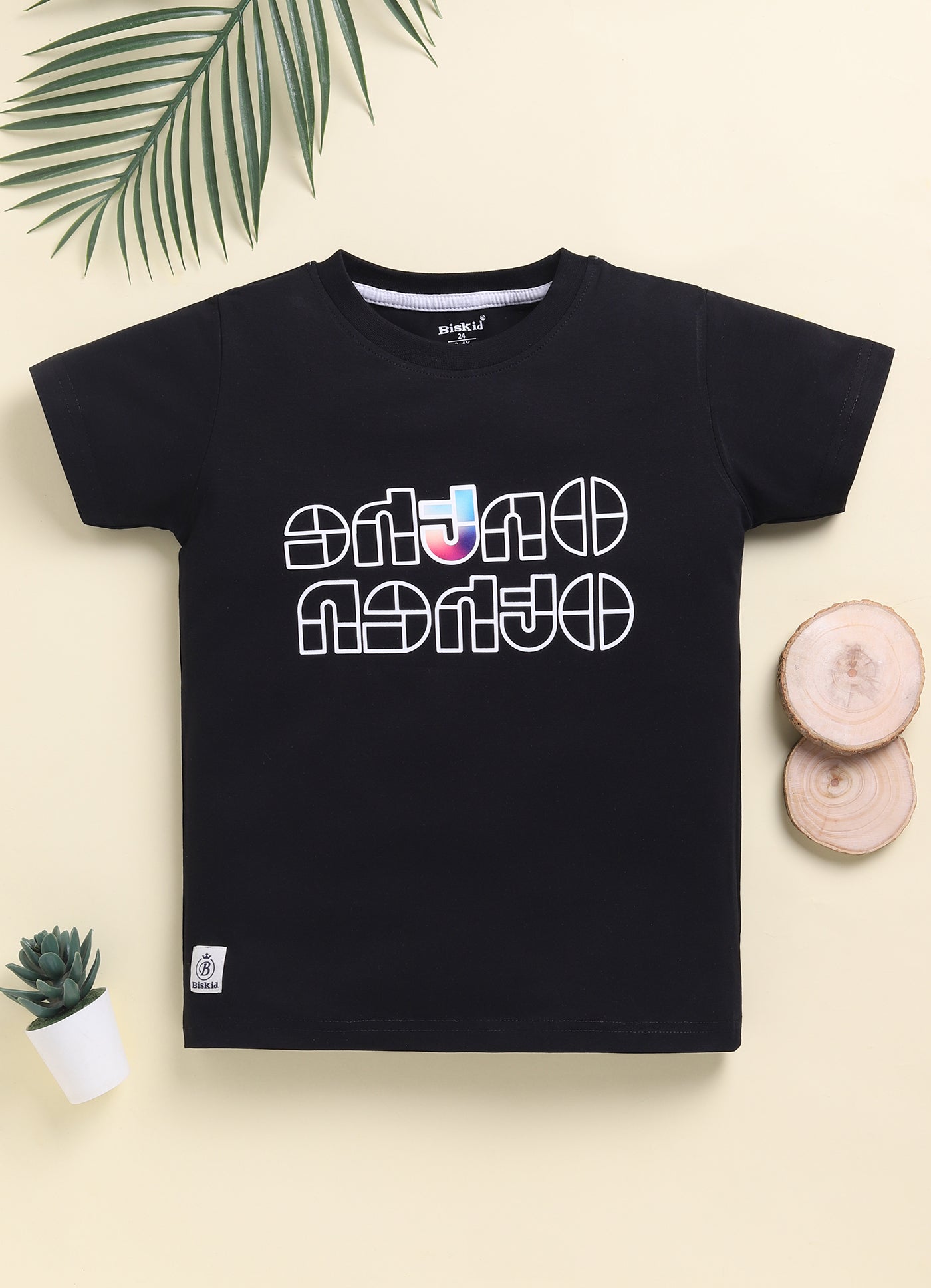 Biskid Boys Abstract Graphic and "MELLOW" Maroon Typographic Short-Sleeve T-Shirt Combo (Pack of 2)