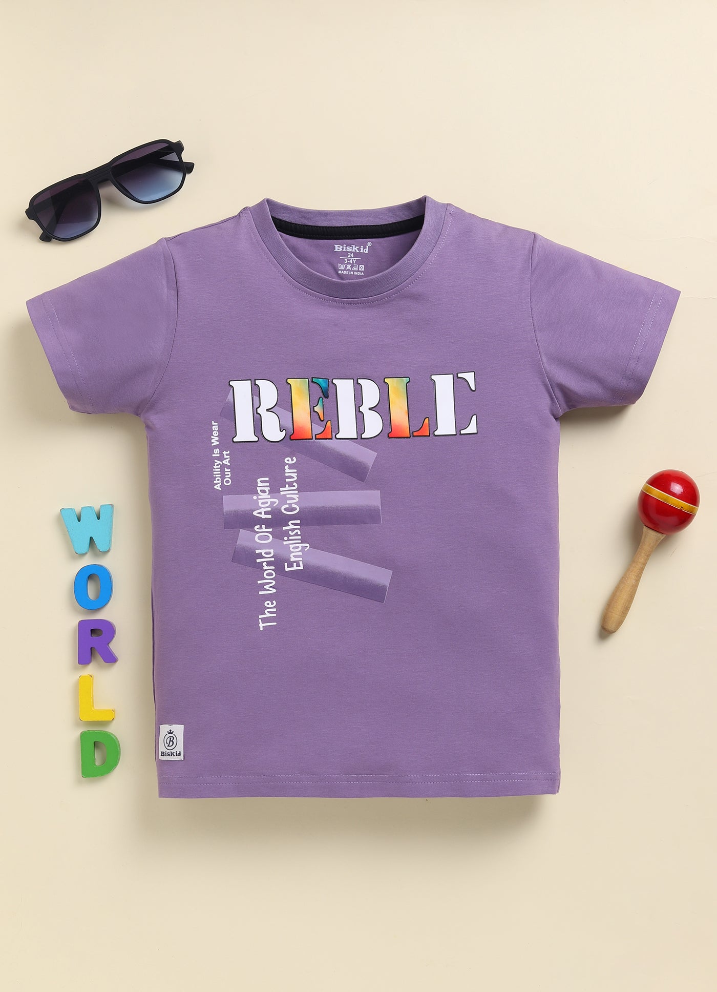 Biskid Boys "SUNSHINE" Typographic Yellow and "REBLE" Purple Graphic Short-Sleeve T-Shirt Combo (Pack of 2)
