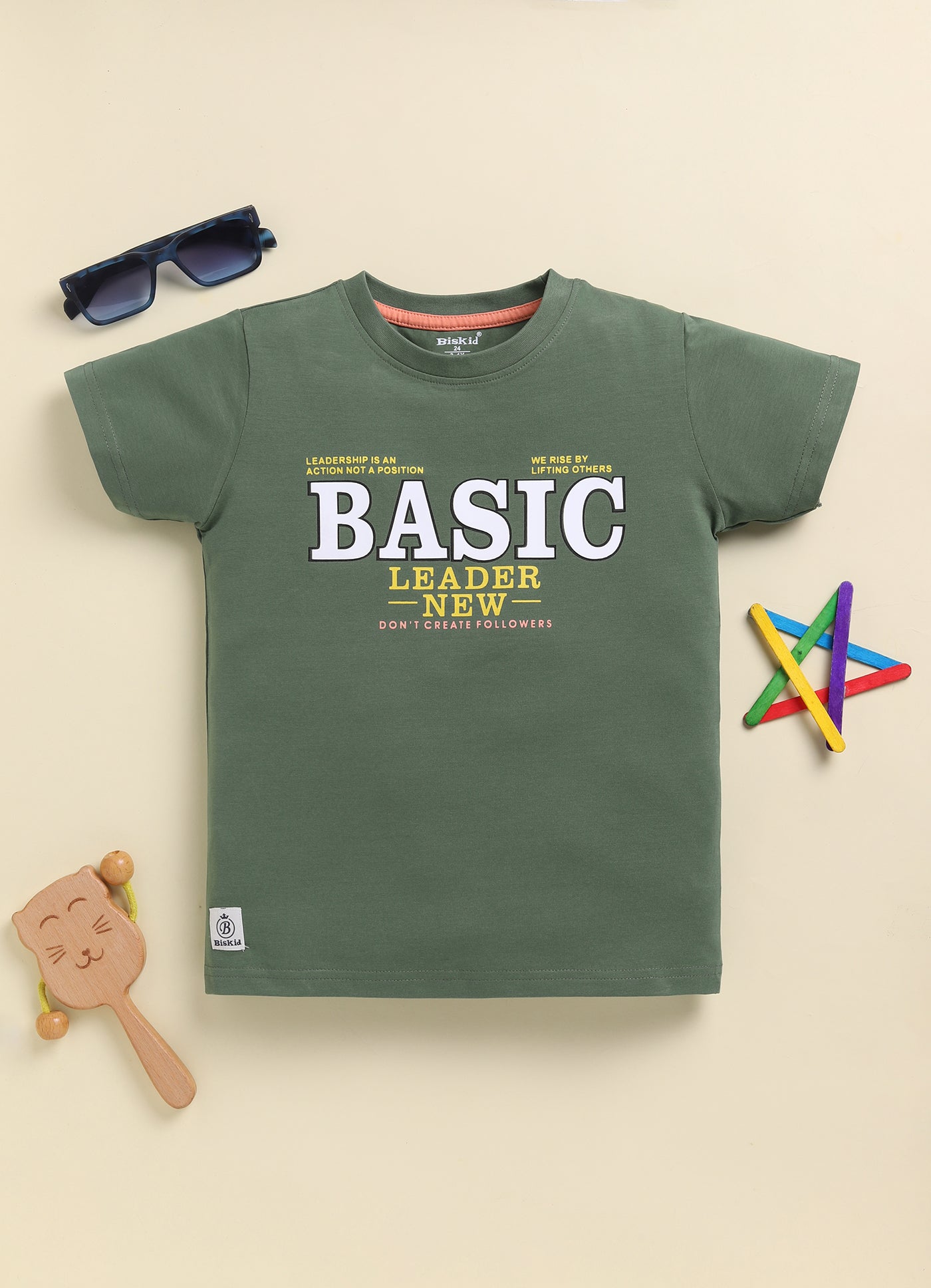 Biskid Boys "BASIC LEADER" Green and "BTDN" Navy Blue Typographic Short-Sleeve T-Shirt Combo (Pack of 2)