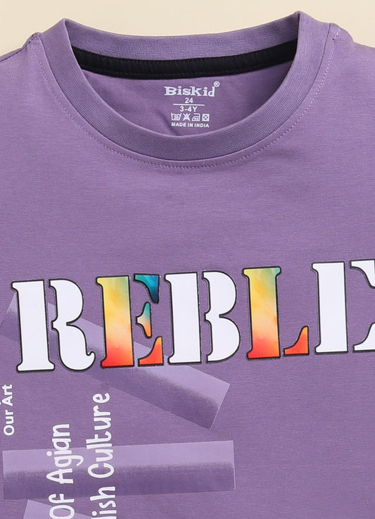D.Purple Printed T-Shirt for Boys by Biskid