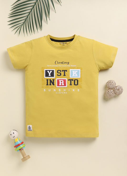Gold Printed T-Shirt for Boys by Biskid