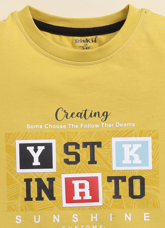 Gold Printed T-Shirt for Boys by Biskid
