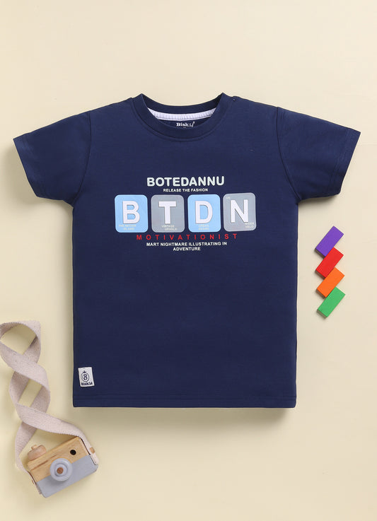 Navy Printed T-Shirt for Boys by Biskid