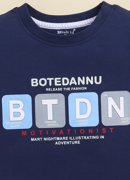Navy Printed T-Shirt for Boys by Biskid