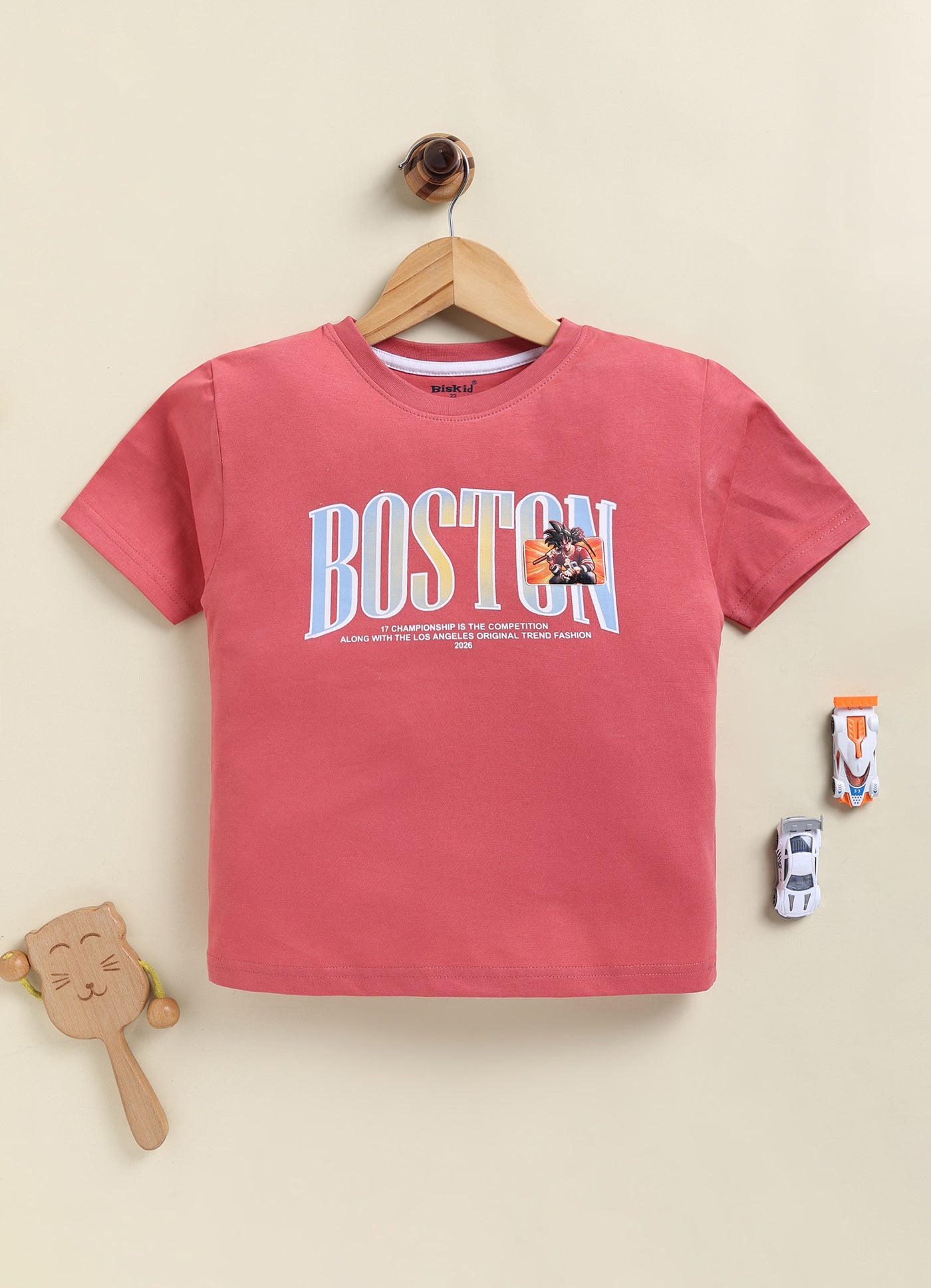 Biskid Boys "Boston" Graphic Crew Neck T-Shirt - Brick Red
