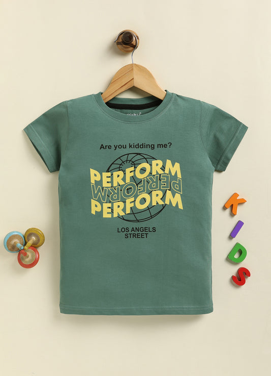 Biskid Boys "PERFORM" Graphic Crew Neck T-Shirt - Forest Green