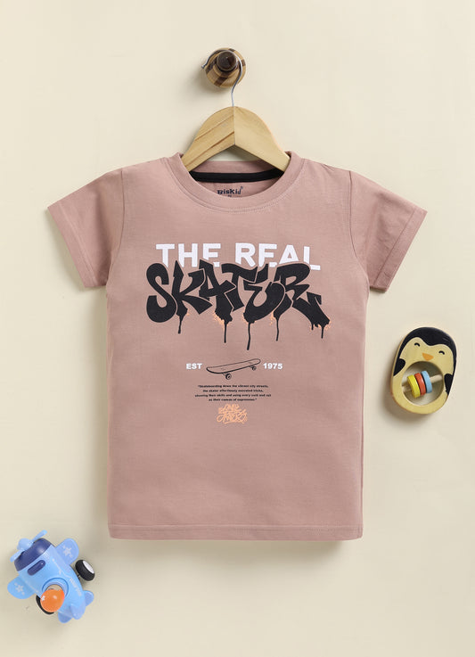 Biskid Boys "The Real Skater" Graffiti Graphic Crew Neck T-Shirt - Light Brown