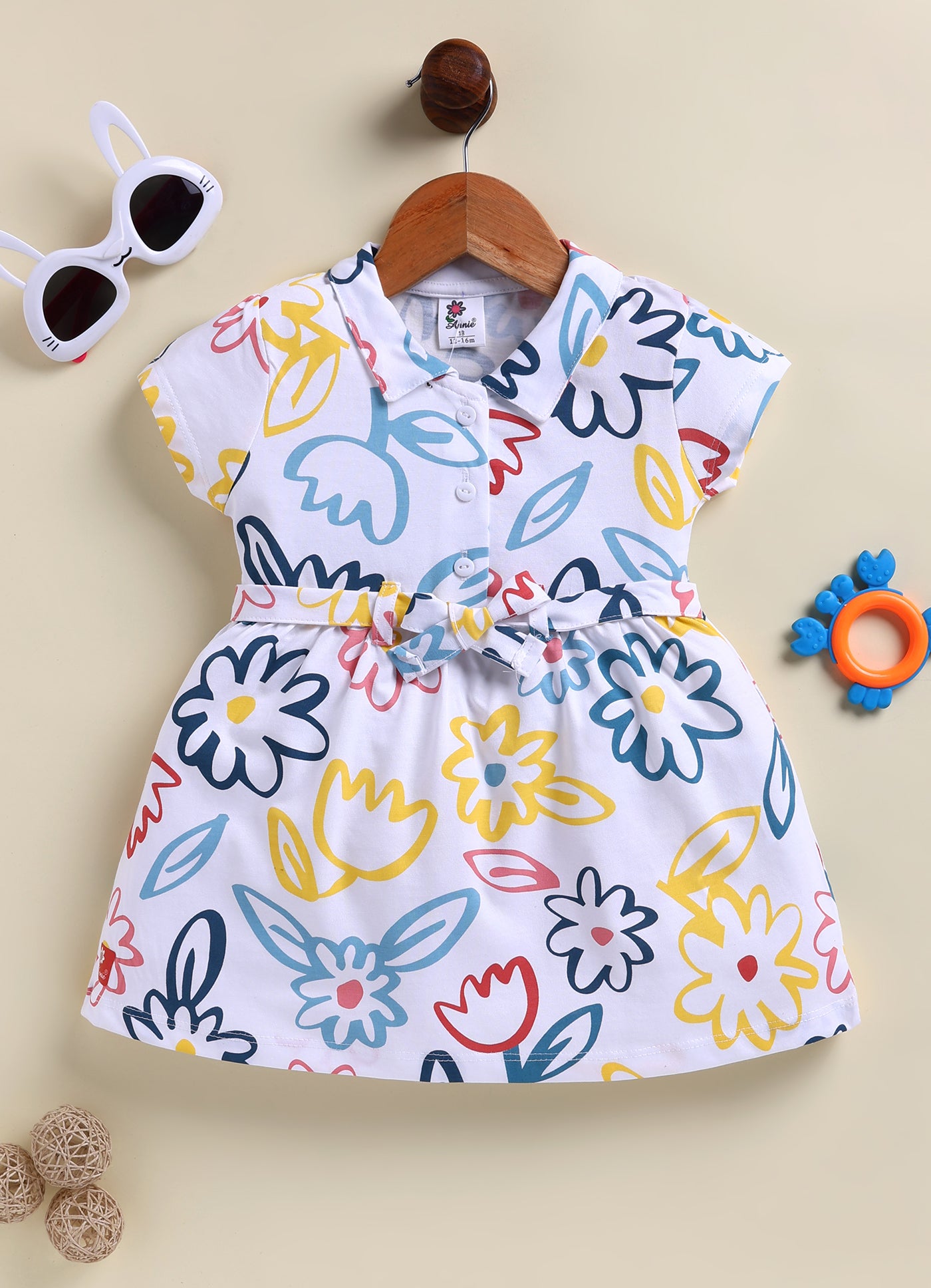 Annie Girls Abstract Floral Print Collared Frock - Blue