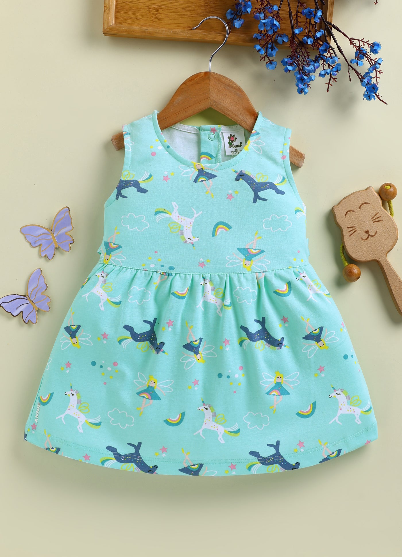 Annie Girls Magical Unicorn & Fairy Print Sleeveless Frock - Mint Green