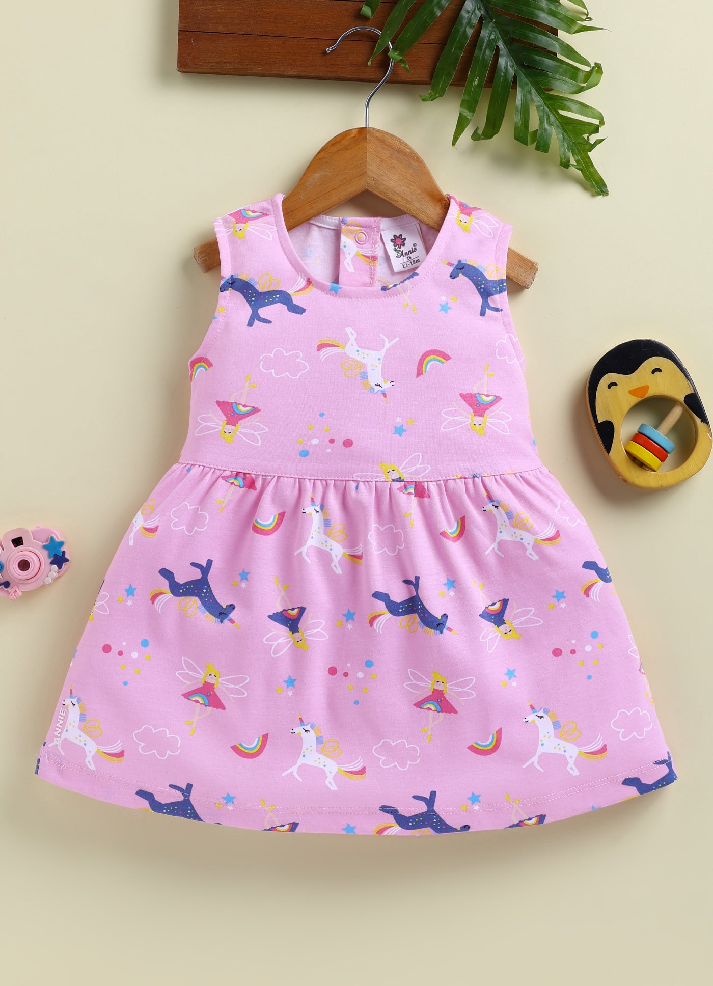 Annie Girls Magical Unicorn & Fairy Print Sleeveless Frock - Pink