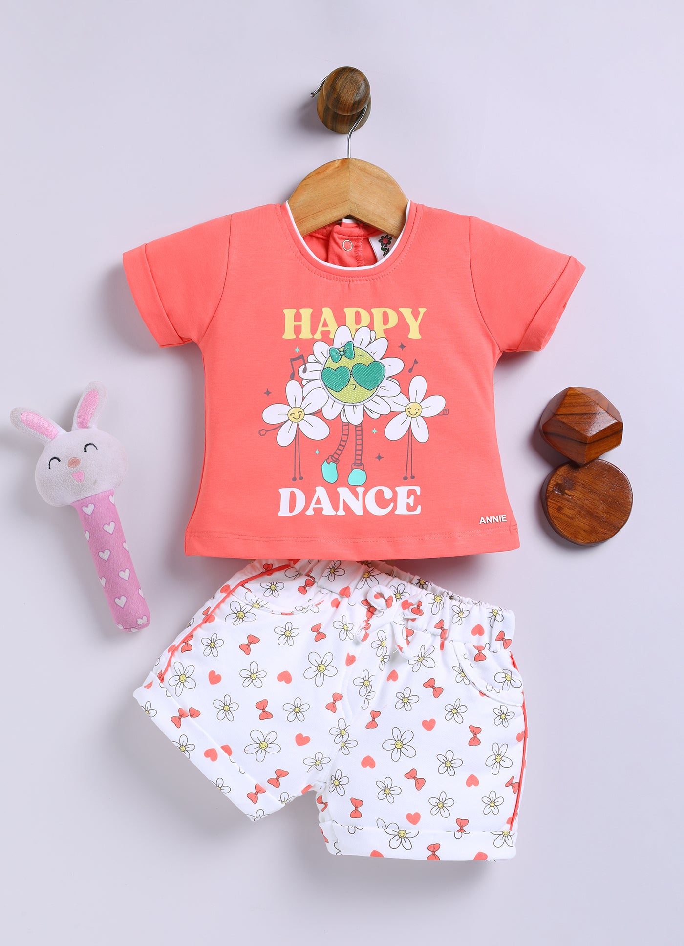 Annie Girls "Happy Dance" Daisy Top and Printed Shorts Set - Pink