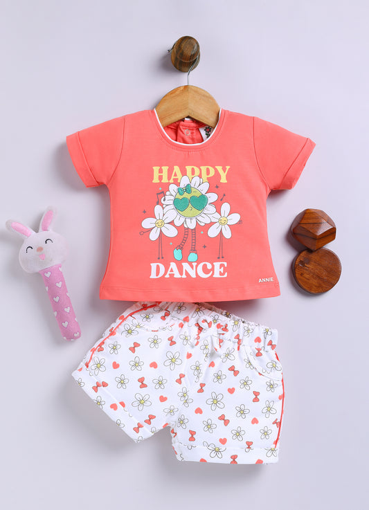 Annie Girls "Happy Dance" Daisy Top and Printed Shorts Set - Pink