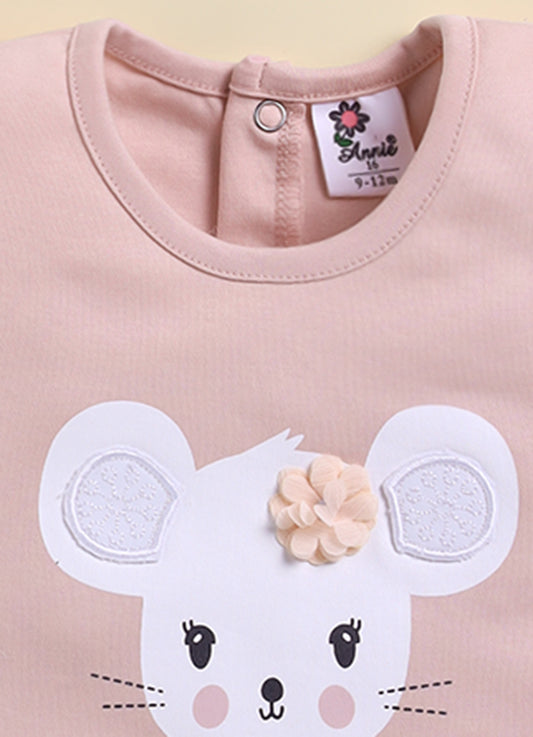 Peach Kitty face Printed Top Hot Pant Set for Girls by Annie