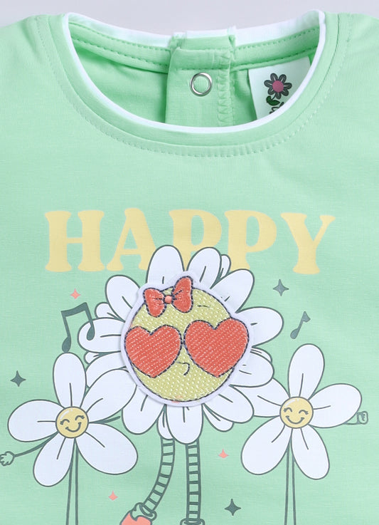 Green Foral  Printed Top Hot Pant Set for Girls by Annie