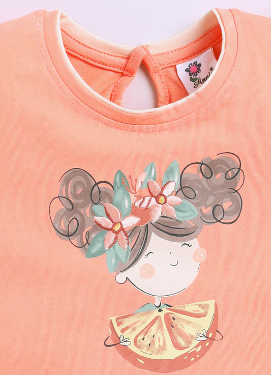Peach Printed Top Skirt Set for Girls by Annie