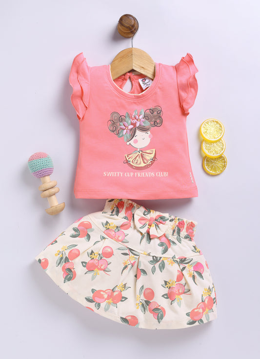 Pink Printed Top Skirt Set for Girls by Annie