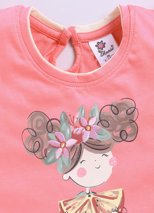Pink Printed Top Skirt Set for Girls by Annie