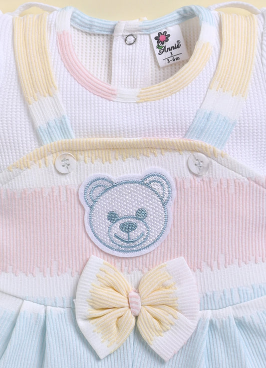 Blue Teddy Face Stripes Jump Suit for Girls by Annie