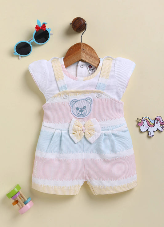 Blue Teddy Face Stripes Jump Suit for Girls by Annie