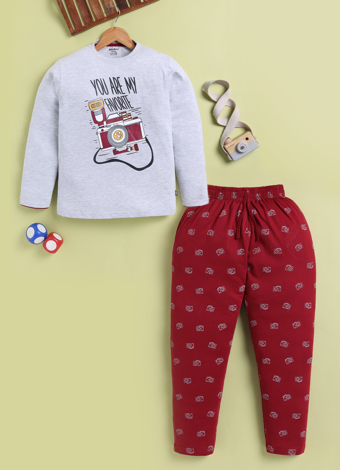 BISKID Cotton Knit Full Sleeves You are my Favorite Text Printed Tshirt & Pant