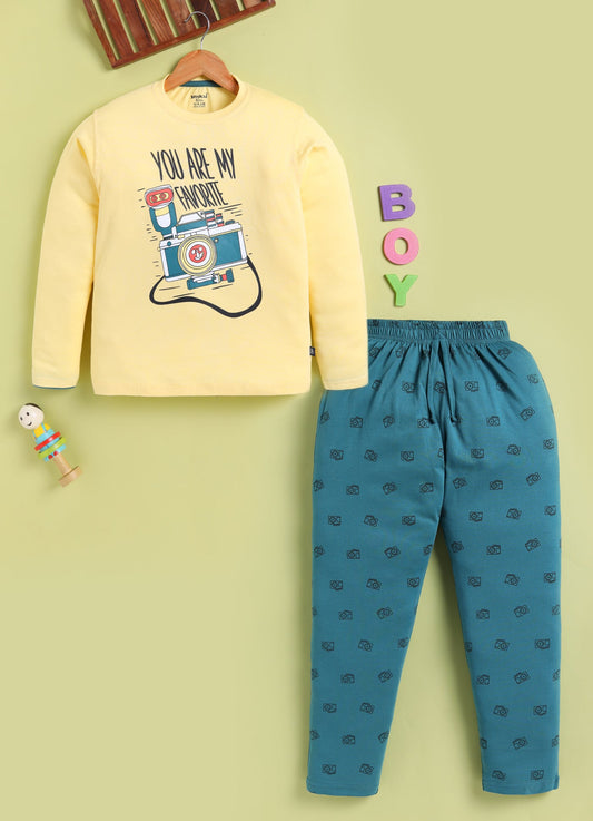 BISKID Cotton Knit Full Sleeves You are my Favorite Text Printed Tshirt & Pant