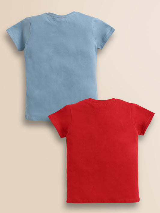 Image file red_sky.jpg.jpg showing a 2-pack of Biskid boys short-sleeve t-shirts featuring character graphics, including a light blue tee with classic Disney characters and a red tee with a dynamic Spider-Man "AMAZING SPIDEY" graphic.
