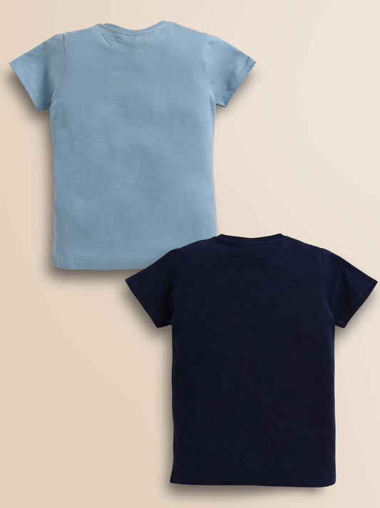 Image file sky_navy.jpg.jpg showing a 2-pack of Biskid boys short-sleeve t-shirts featuring character graphics, including a light blue tee with classic Disney characters and a navy blue tee with a dynamic Spider-Man "AMAZING" action graphic.