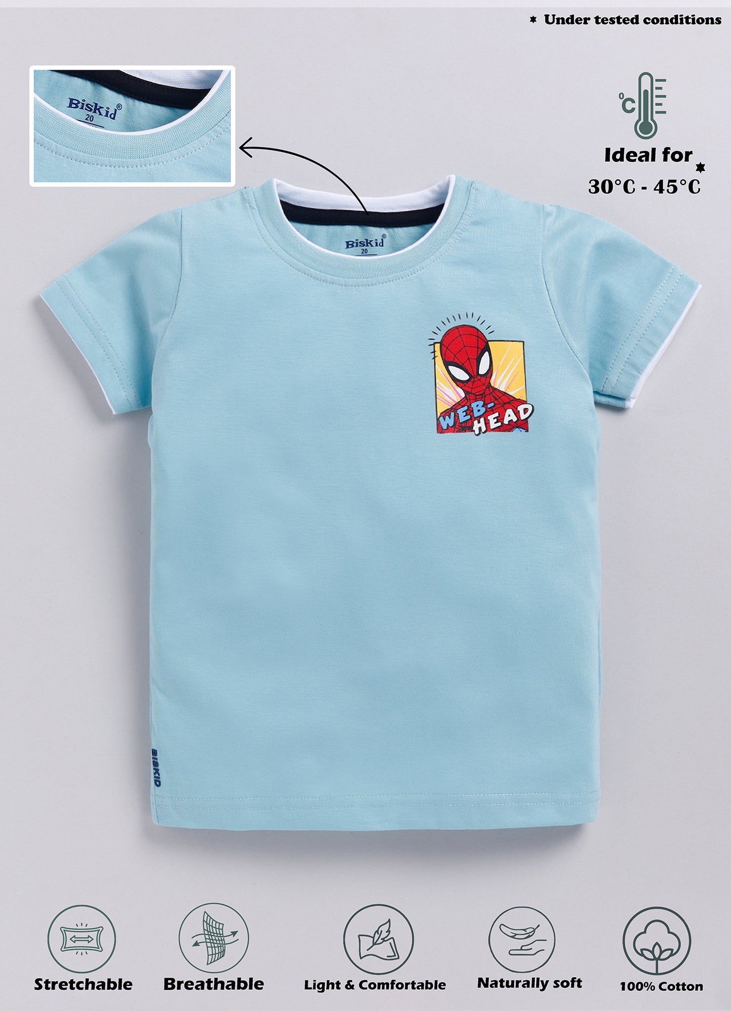 Biskid Boys "Web-Head" Spider-Man Graphic T-Shirt - Sky Blue