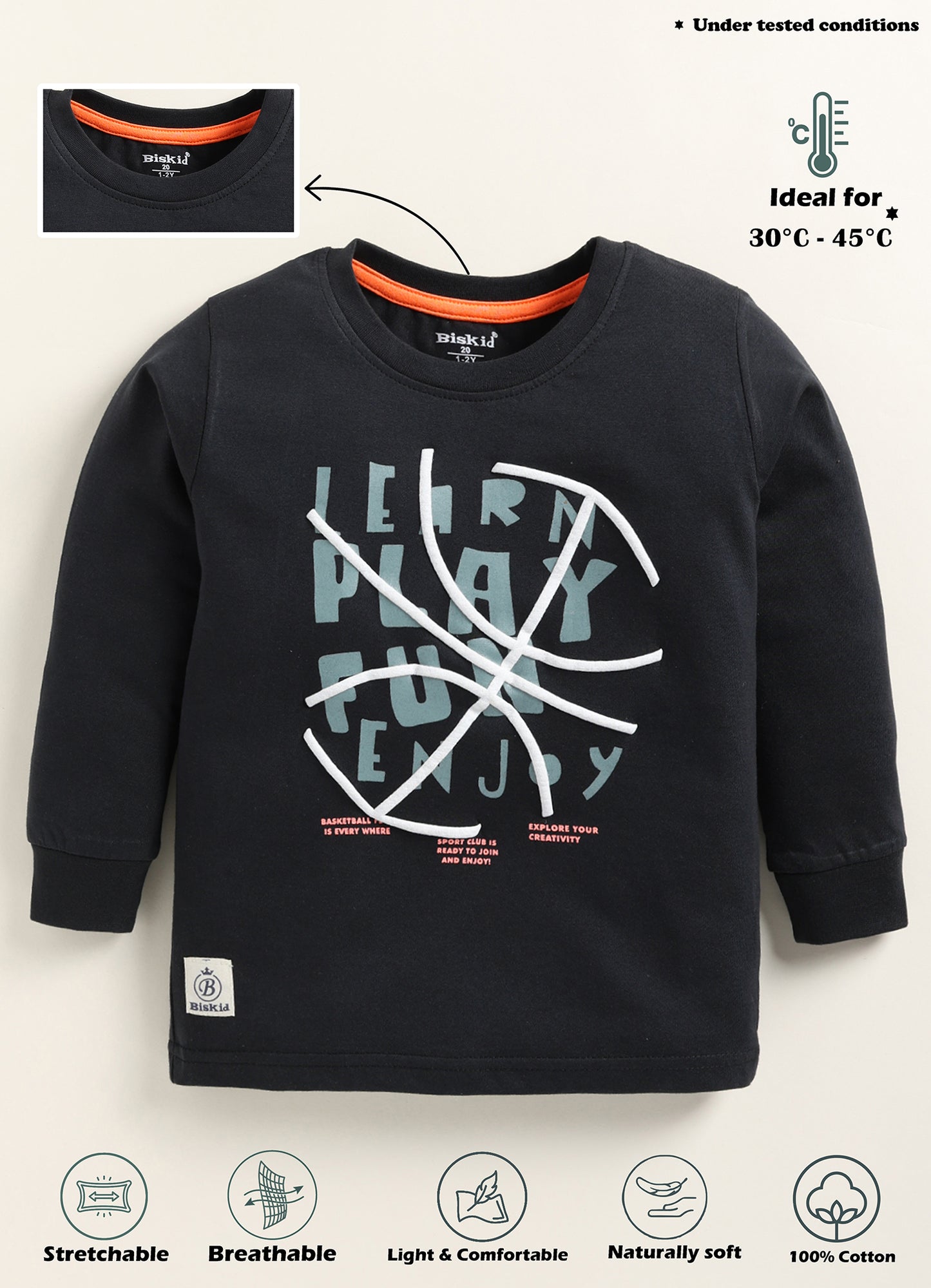Biskid Boys "Learn Play Fun Enjoy" Basketball Graphic Long-Sleeve T-Shirt - Black