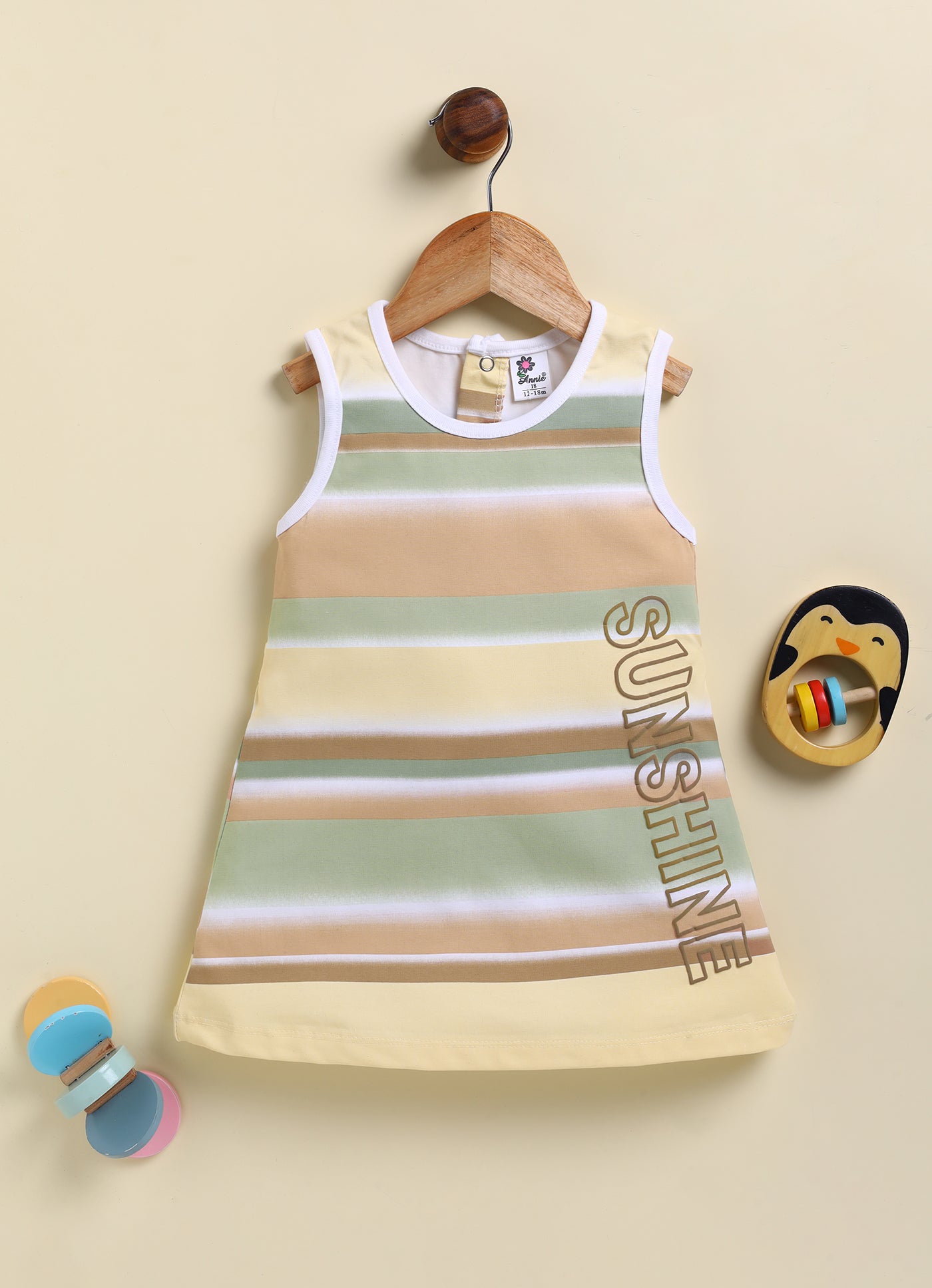 Annie Girls "Sunshine" Earthy Striped Sleeveless Frock