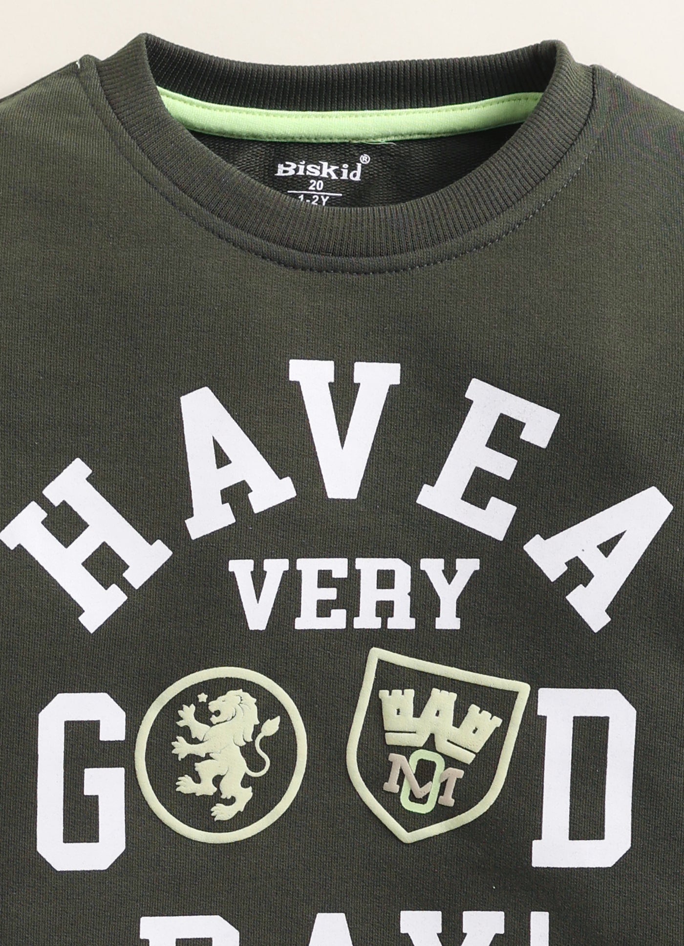 Biskid Boys "Have a Very Good Day!" Graphic Sweatshirt - Olive Green