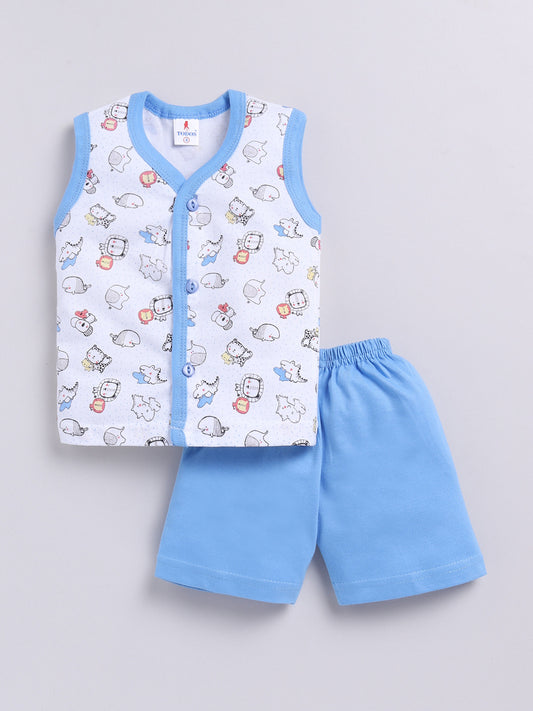 Blue Printed Double Top Pant for Boys by Todos