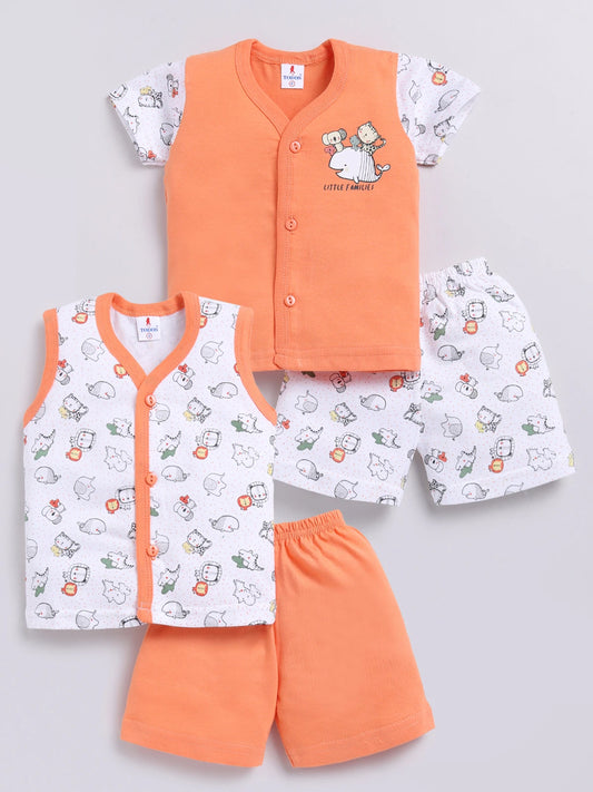Orange Printed Double Top Pant for Boys by Todos