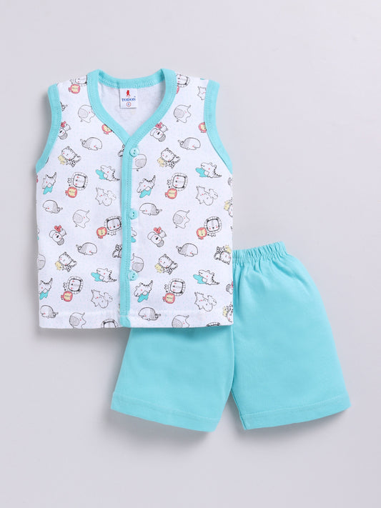 Sky Blue Printed Double Top Pant for Boys by Todos
