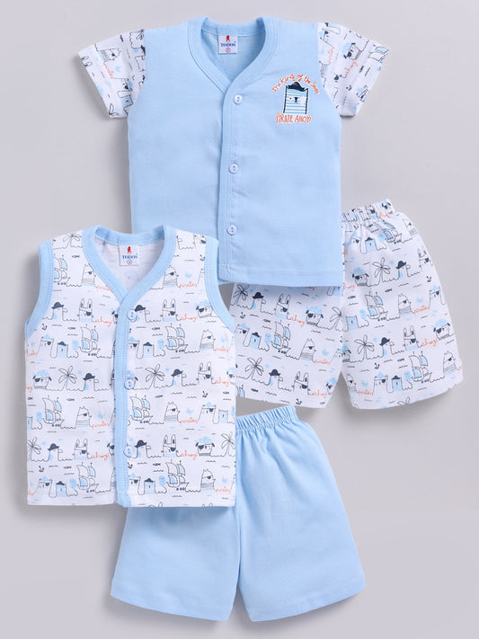 Blue Printed Double Top Pant for Boys by Todos