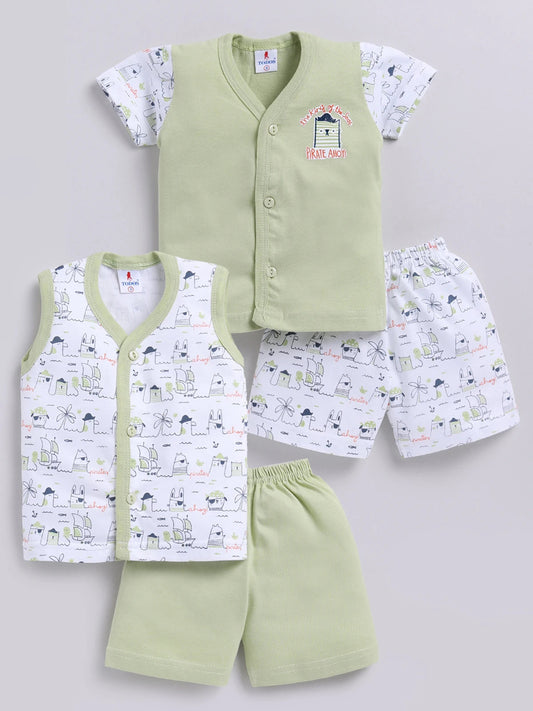 Light Green Printed Double Top Pant for Boys by Todos