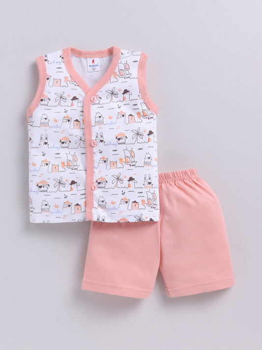 Pink Printed Double Top Pant for Boys by Todos
