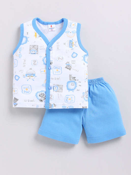 white-blue Printed Double Top Pant for Boys by Todos
