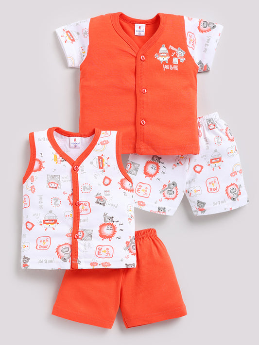 white-orange Printed Double Top Pant for Boys by Todos