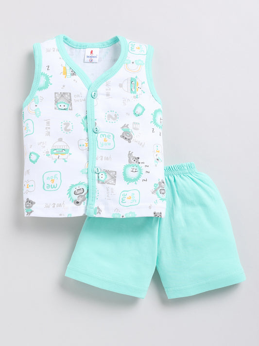 white-skyblue Printed Double Top Pant for Boys by Todos
