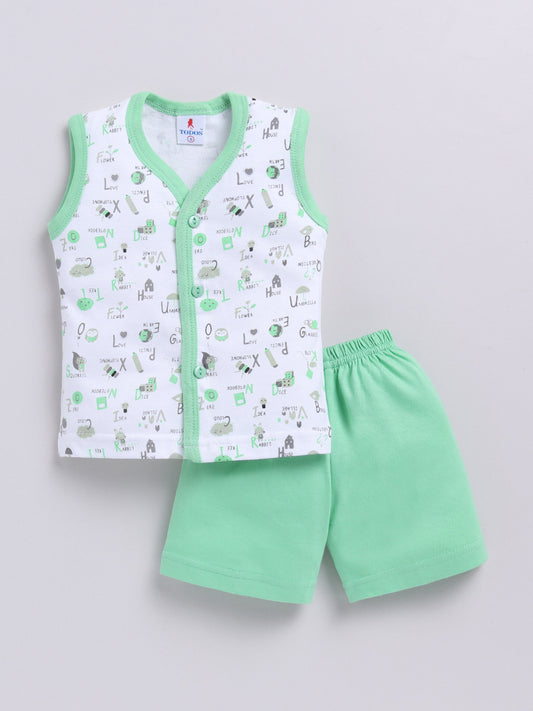 Green Printed Double Top Pant for Boys by Todos