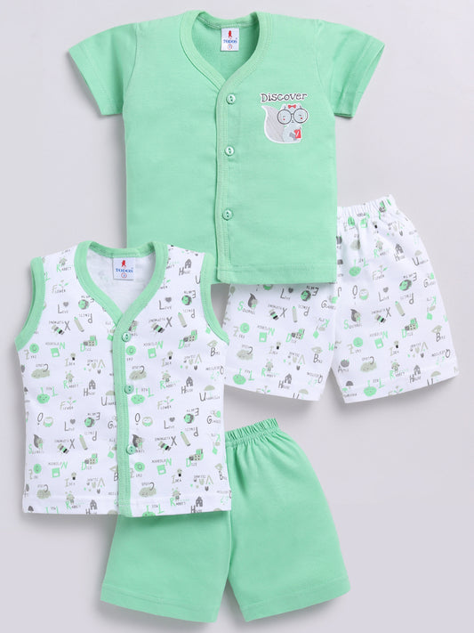 Green Printed Double Top Pant for Boys by Todos