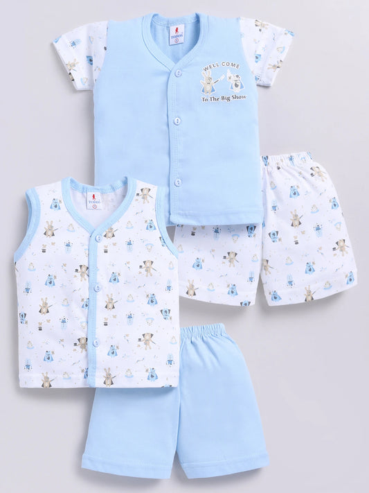 Sky Blue Printed Double Top Pant for Boys by Todos