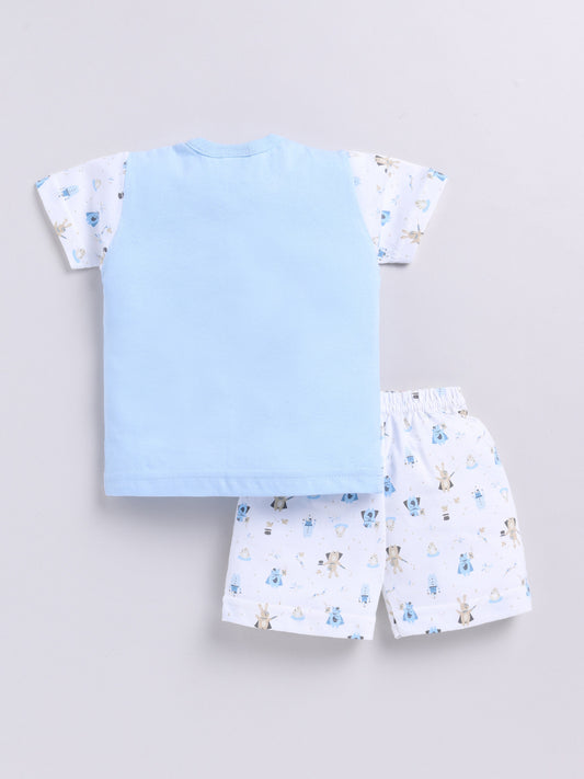 Sky Blue Printed Double Top Pant for Boys by Todos