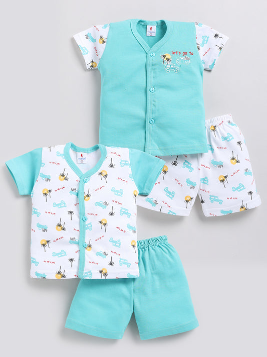 white-skyblue Printed Double Top Pant for Boys by Todos