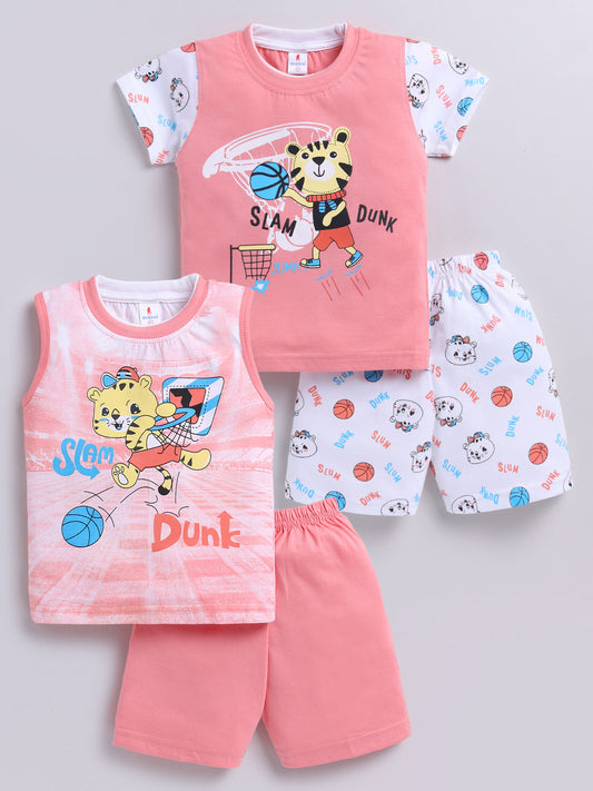 Pink Printed Double Top Pant for Boys by Todos