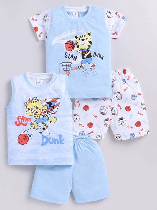 Sky Blue Printed Double Top Pant for Boys by Todos