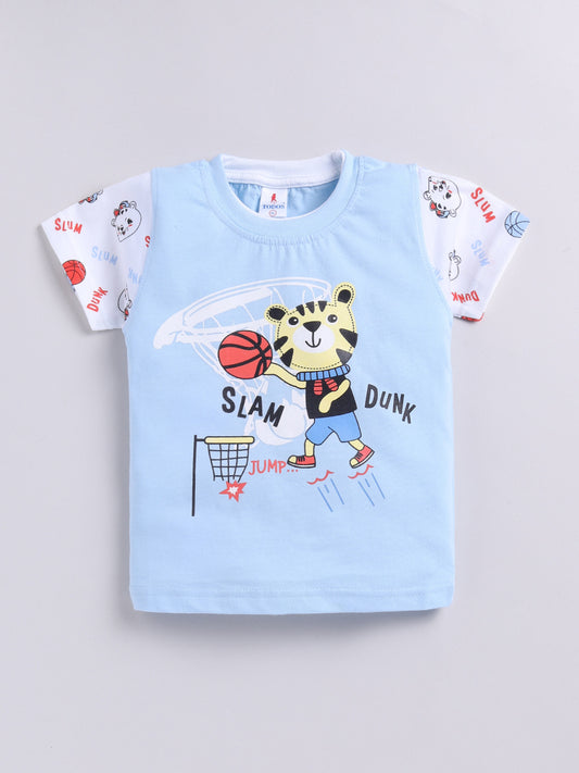 Sky Blue Printed Double Top Pant for Boys by Todos